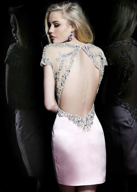 Nude Pink Sexy Open Back Beading Slim Fit Short Prom Dress Sell Best Discount Prom Cocktail