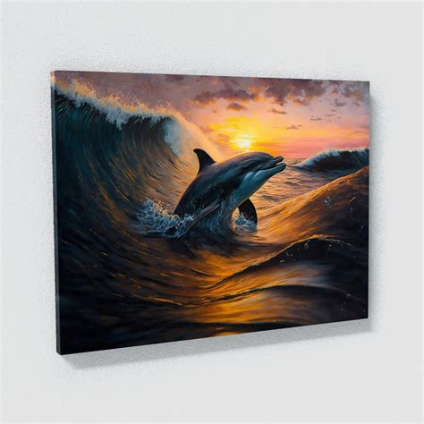 Dolphin Ocean Sunset 1 Canvas Wall Art Decor - Etsy