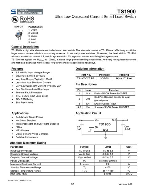 Ts Taiwan Semiconductor Company Switch Hoja De Datos Ficha