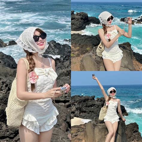 hàng có sẵn Set bikini 2 dây phối nơ liền thân năng động cá tính hàng