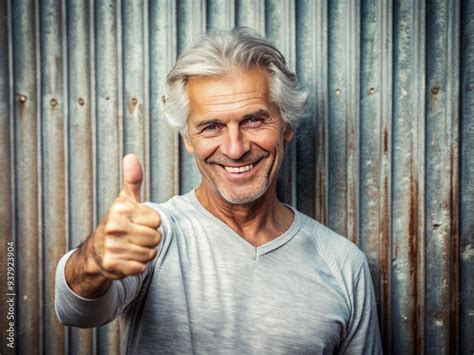 Confident Mature Gentleman With Distinguished Gray Hair Flashes A