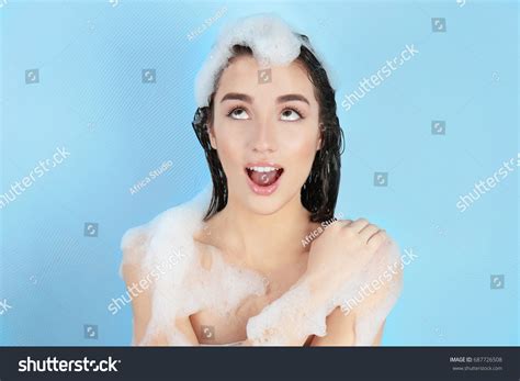 young emotional woman  shower  stock photo  shutterstock