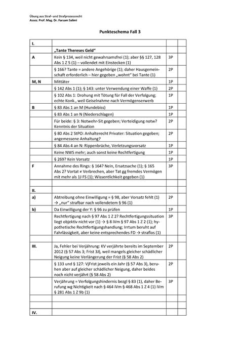 Fall 3 Punkteschema Übungsfälle aus dem Intensivkurs aus Straf und