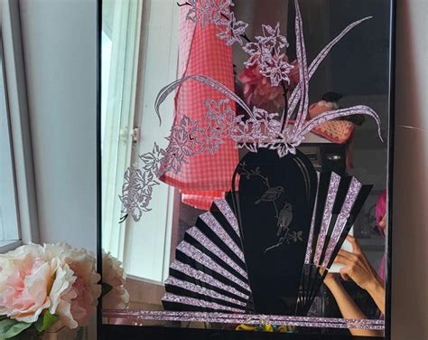 Vintage 80s Retro Exotic Kitsch Boho Black Framed Wall Mirror