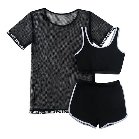 WOYY Big Girls Bikini Swimsuit With Mesh Short Sleeve Rashguard Bathing Suit 3 Piece Walmart