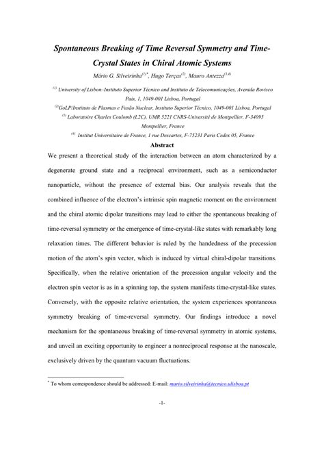 (PDF) Spontaneous Symmetry Breaking of Time-Reversal Symmetry and Time ...