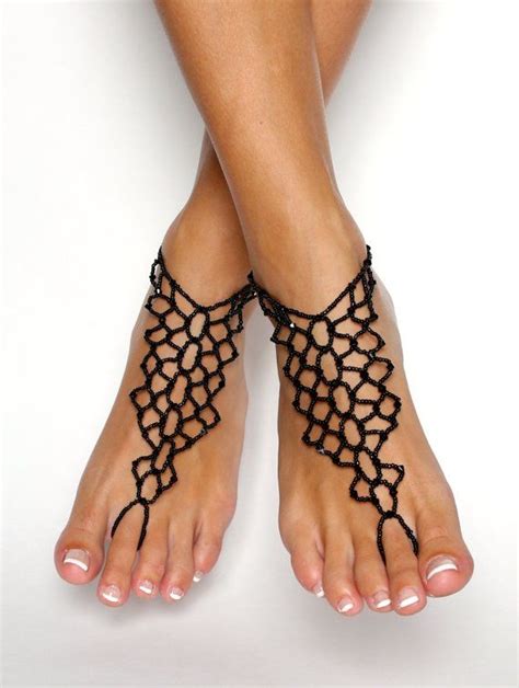 Black Barefoot Sandals Barefoot Beach Jewelry Shoe Upgrade Foot Jewelry