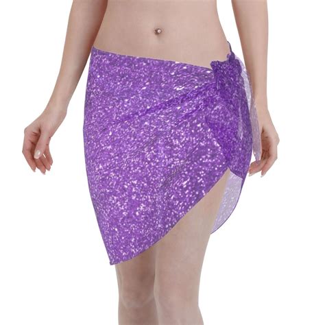 Coaee Glitter Purple Women S Short Sarongs Beach Wrap Sheer Bikini Wraps Chiffon Cover Ups For