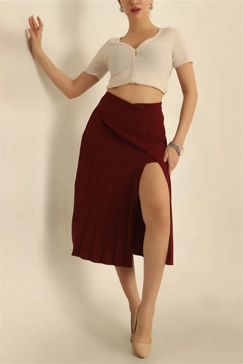 Secret Passion Lingerie Bordo Pileli Yırtmaçlı Şort Etek Fiyatı Yorumları Trendyol