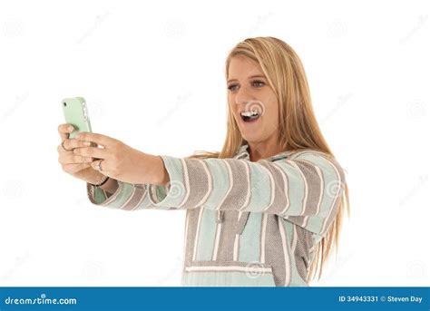 Blonde Woman Talking Cell Phone Picture Of Herself Stock Image Image Of Hair Beautiful 34943331