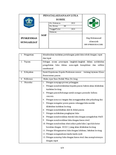 Sop Luka Robek 2023 Pdf