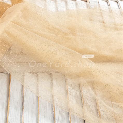 Metallic Dazzling Nude Glitter Glued Tulle By The Yard OneYard