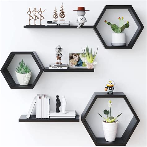 Estantes Flotantes Hexagonales De Madera Para Montar En La Pared Juego