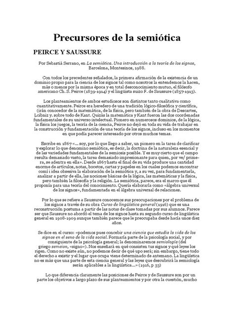 Precursores De La Semiótica Pdf Semiótica Lingüística