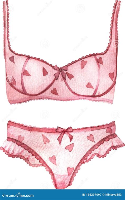 Lingerie Rosa Aquarela Sexy Coração Ilustração De Roupa Interior Erótica Vestuário Do