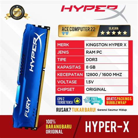 Jual Ram Kingston Hyper X Fury Gaming Longdimm Ddr Gb Pc