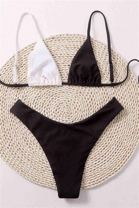 Angelsin Siyah Beyaz Bikini Takım Çok Renkli Bikini Takımı Angelsin