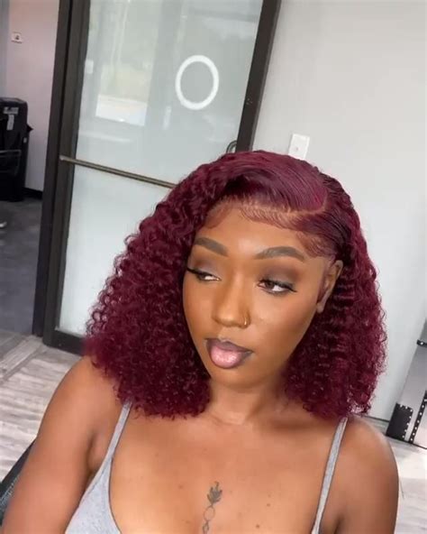 99J Burgundy Curly Human Hair Lace Front Wigs 16 26 Inch Available