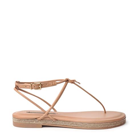 Rasteira Sandália Nude Creamy Strass na Sola 950 33 2 Bege