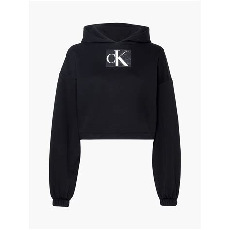 Calvin Klein Jeans Cropped Sequin Logo Hoodie Ck Black