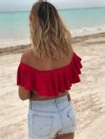 OFF Scalloped Off The Shoulder Bikini Set In DEEP GREEN ZAFUL