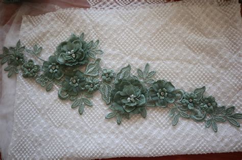 D Flower Embroidered Lace Applique Nude Pink Bridal D Etsy