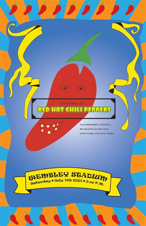 Red Hot Chili Peppers Concert Poster Wembley Stadium Snow Patrol Wembley Stadium Chili