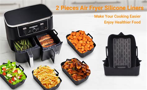 Alyvisun Silicone Pcs Square Dual Air Fryer Liner Reusable