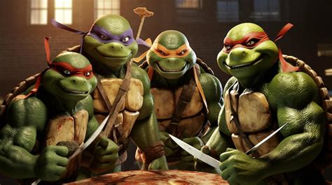 Premium Ai Image Teenage Mutant Ninja Turtles Eating A Pizza In New