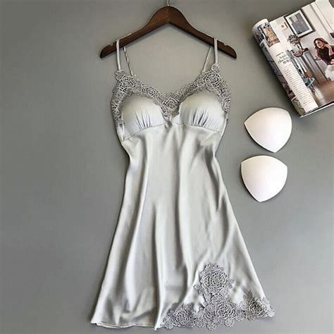 Gray Xl Women Sexy Lingerie Silk Lace Robe Dress Babydoll Nightdress Nightgown Sleepwear
