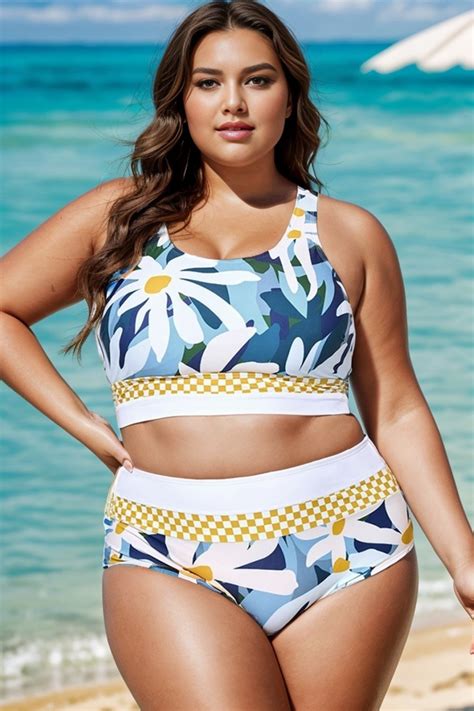 Plus Size Floral Print Wide Strap Bikini Top Meet Curve Meet Curve
