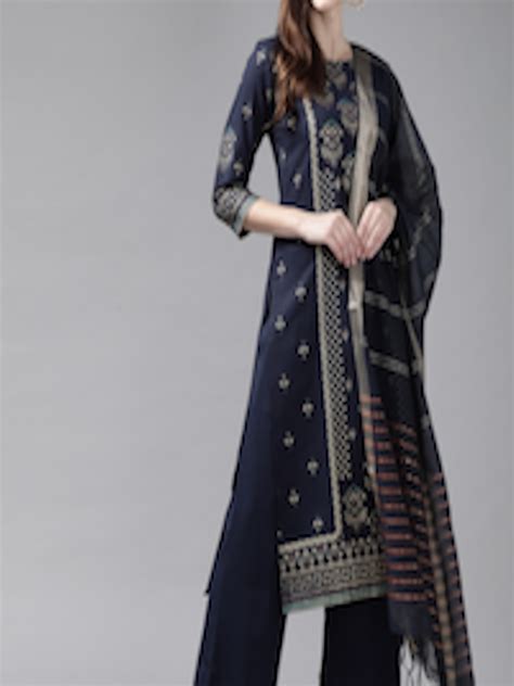 Buy Indo Era Women Navy Blue Floral Printed Kurta With Palazzos