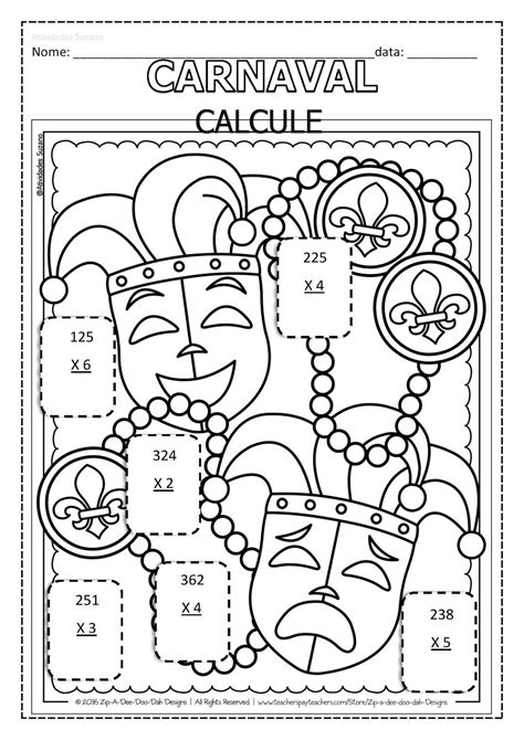 Atividade Carnaval Matematica - Contas de multiplicação | Sobre o carnaval, Tarefas de matematica ...