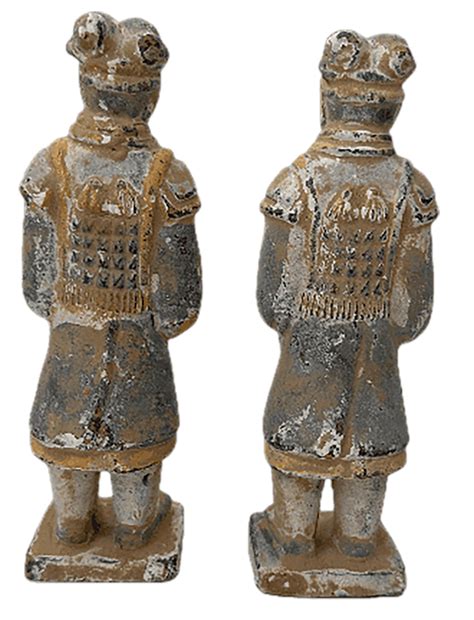 A Pair Of Miniature Chinese Terracotta Burial Soldier Figurines For