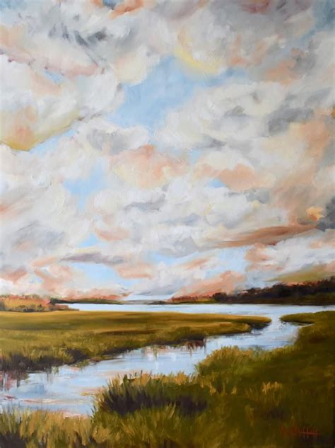 Coastal Marsh Landscape Painting Giclee Print On Canvas By Contemporary