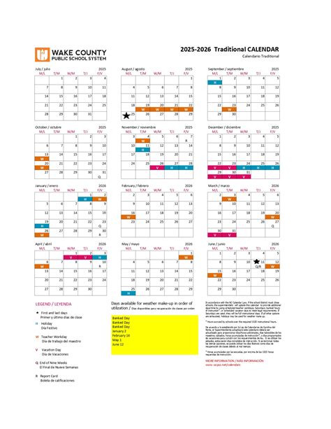 Wake County Schools Calendar 2025-2026 [Public Schools]