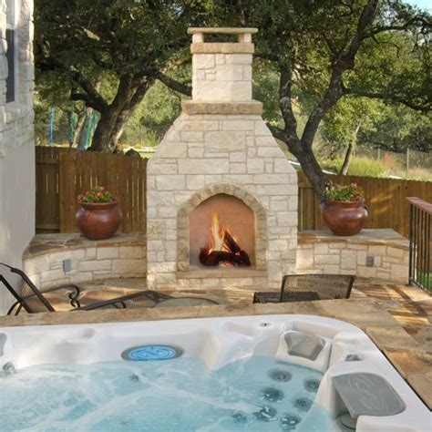Pin By Nancy Morales On Backyard Ideas Hot Tub Backyard Build Outdoor Fireplace Patio