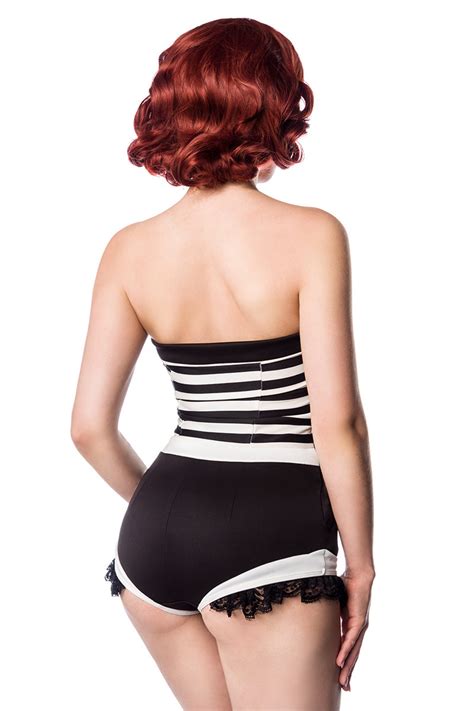 Maillot De Bain Rétro Pin Up 1 Pièce Bustier Noir Blanc