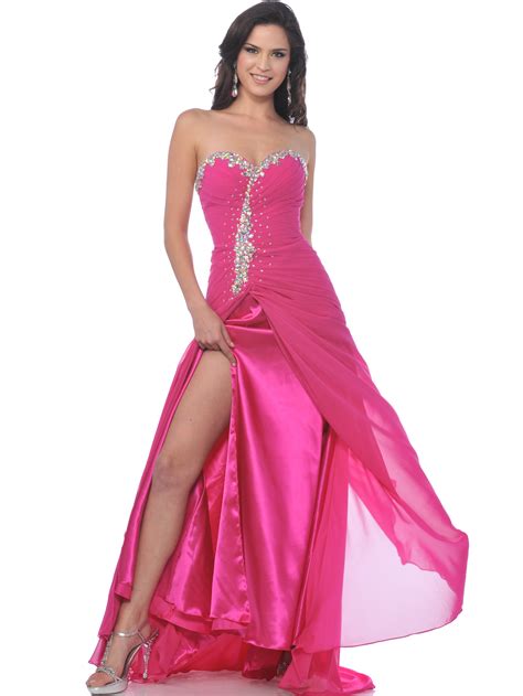 Hot Pink Strapless Sweetheart Chiffon Prom Dress With Slit Sung Boutique L A