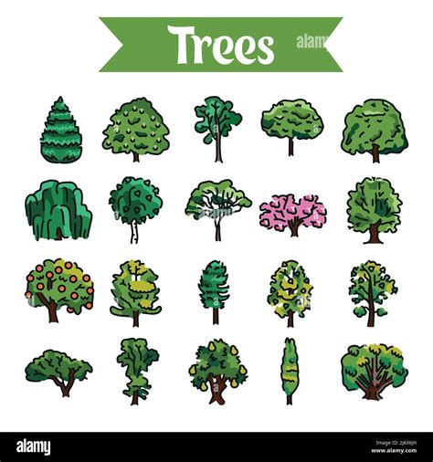 Trees Line Icons Set Isolated Vector Element Outline Pictograms For