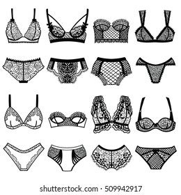 Collection Lingerie Bra Set Vector Illustrations Stock Vector Royalty