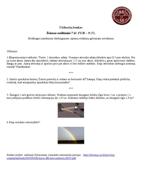 Fizika FUB - 9 7. 7 8 Kl. Šviesos Reiškiniai | PDF