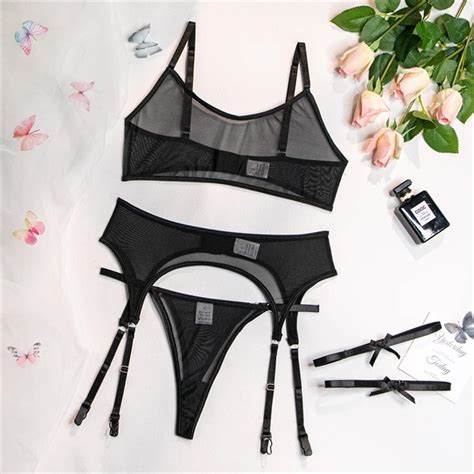Black Bow Choker Maid Lace Patchwork Lingerie Set Women 5 Piece Ball Brief Garter Kit Vampal