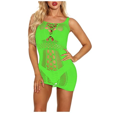 Odeerbi See Through Lingerie For Women Sexy Fishnet Seamless Mesh Netting Chemise Hollow