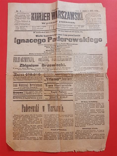 Kurier Warszawski Paderewski Stycznia Roku Warszawa