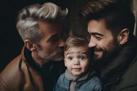 Familia Inclusiva Una Pareja Gay Y Su Adorable Hijo Generativo Ai Foto Premium