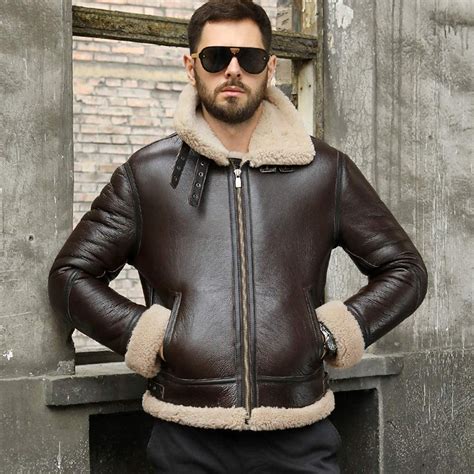 mens genuine brown leather shearling jacket