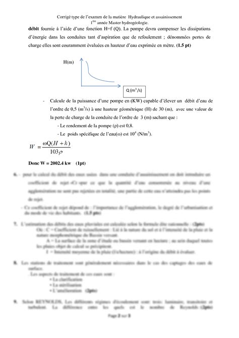 Solution Corrig Type De Lexamen De Lhydraulique Et Assainissement