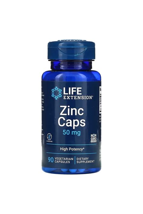 Life Extension Zinc Caps High Potency 50 mg 90 Vegetarian Capsules ...