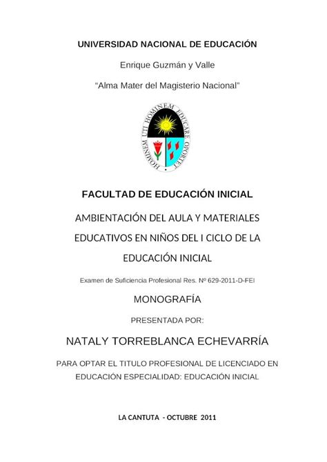 Docx Ambientaci N Del Aula Y Materiales Educativos En Ni Os Del I